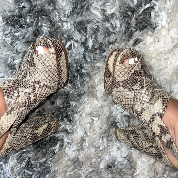 Michael Kors Leather Snake Embossed Platform Heeled Sandals - Picture 2 of 11